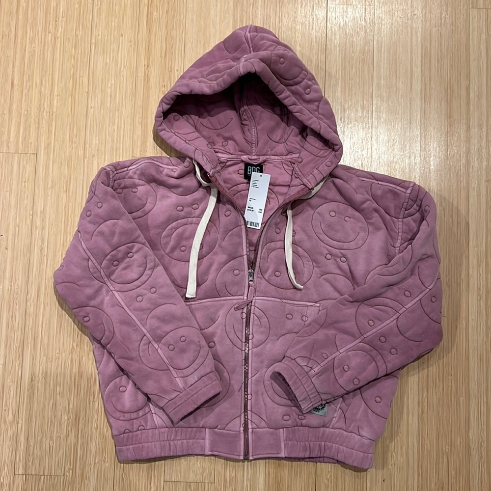 BDG Brand New Quilted LT. Purple Smiley Zip Up Hoodie